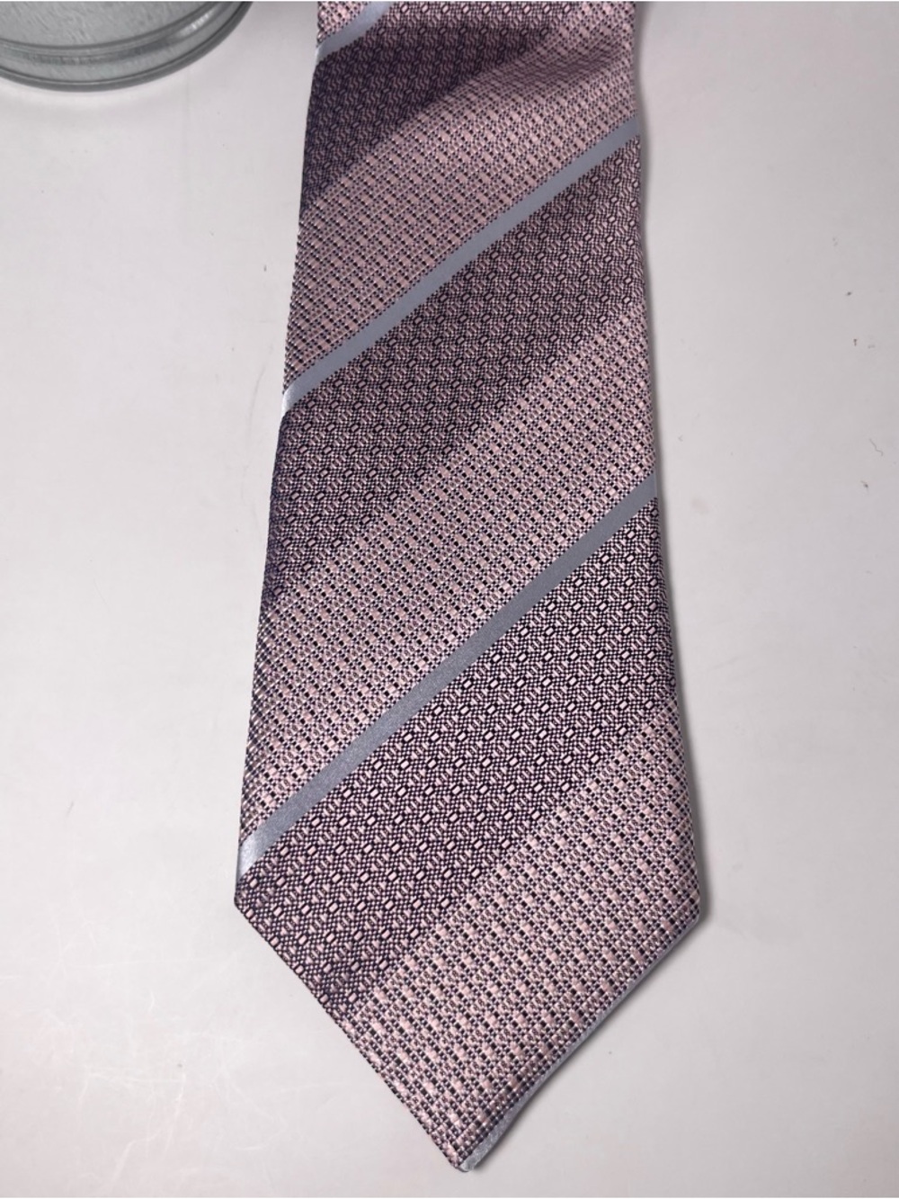 Ermenegildo Zegna Diagonal Silk Tie Rose Pink & Silver Formal Office Luxury